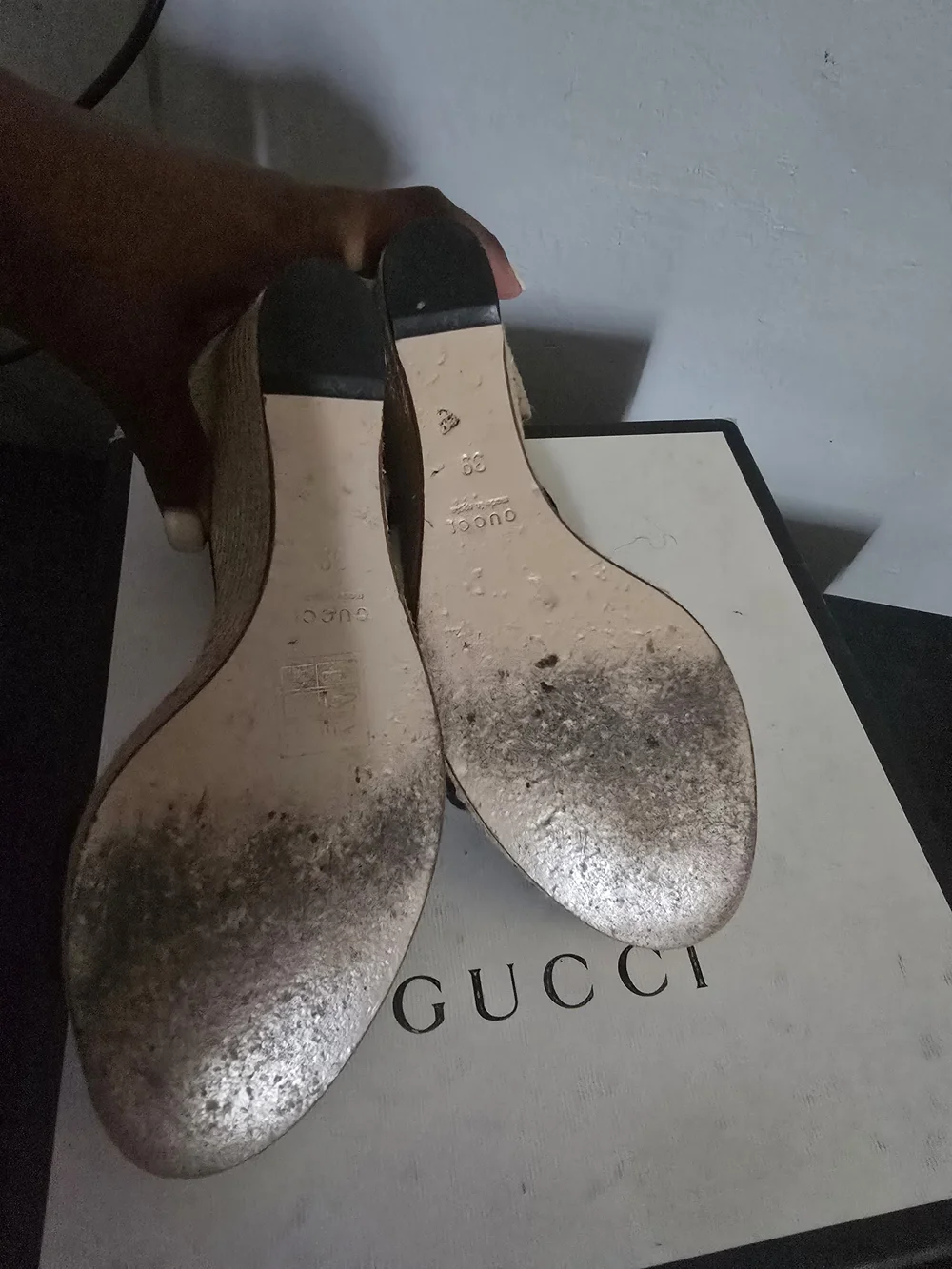 Gucci Black Suede Wedge Sandals with Gold Bit